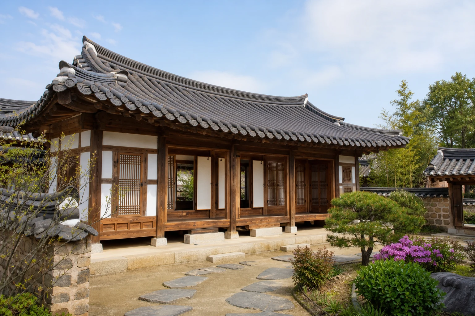 Real-Life Hanok Reference Image for Korean Hanok Coloring Worksheet